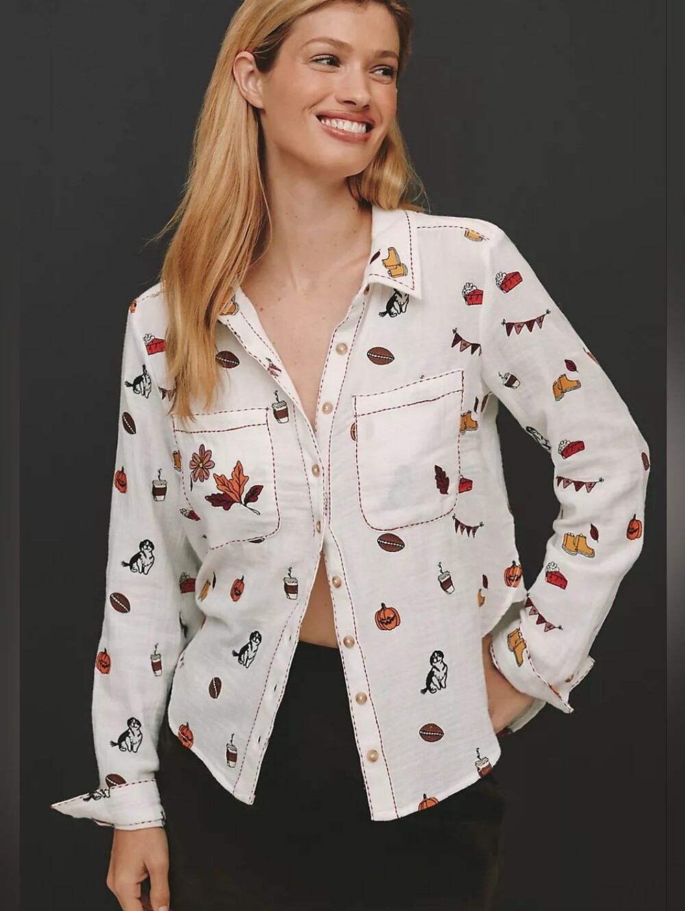 Pilcro Fall Embroidered Buttoned Shirt XS NWT